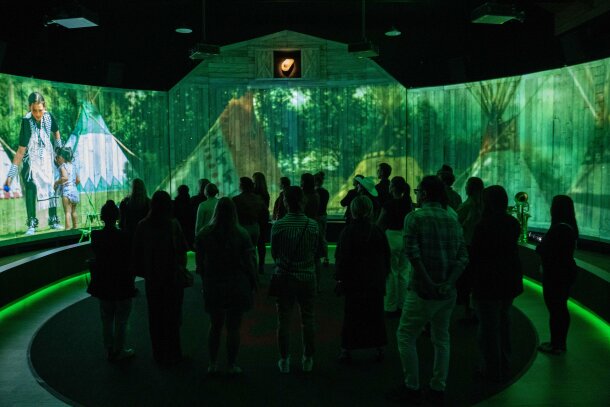 The Calgary Stampede Sam Centre watching immersive display.