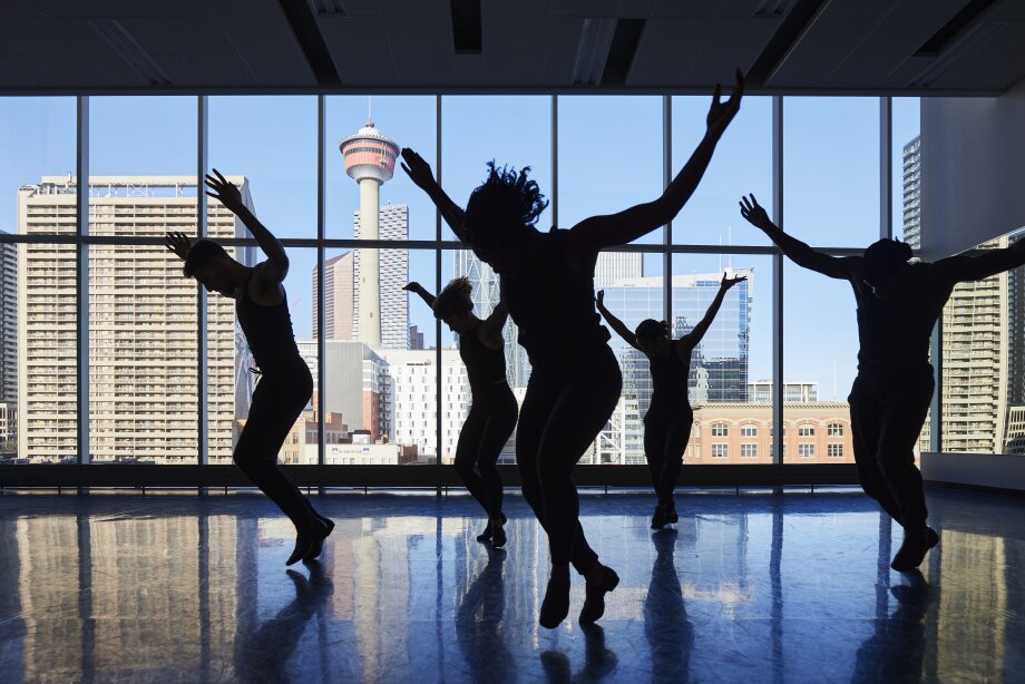Group dancing at a drop-in fitness class