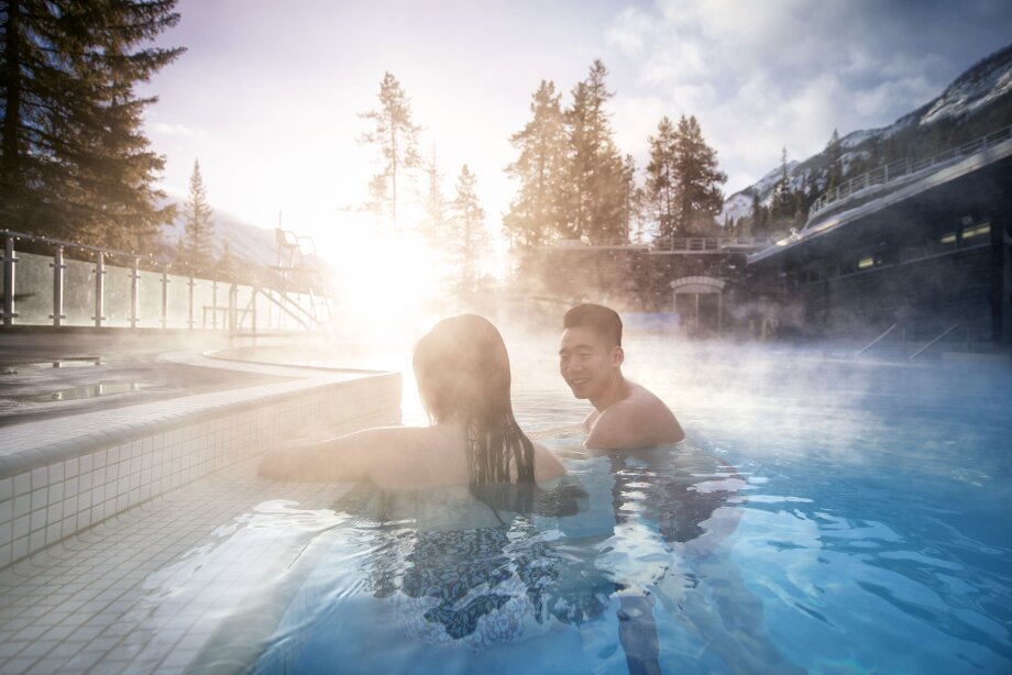 Couple enjoying the Banff Upper Hot Springs
