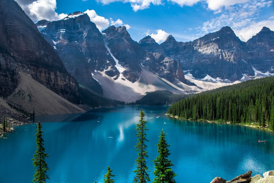 Scenic landscape of Moraine Lake in Banff National Park