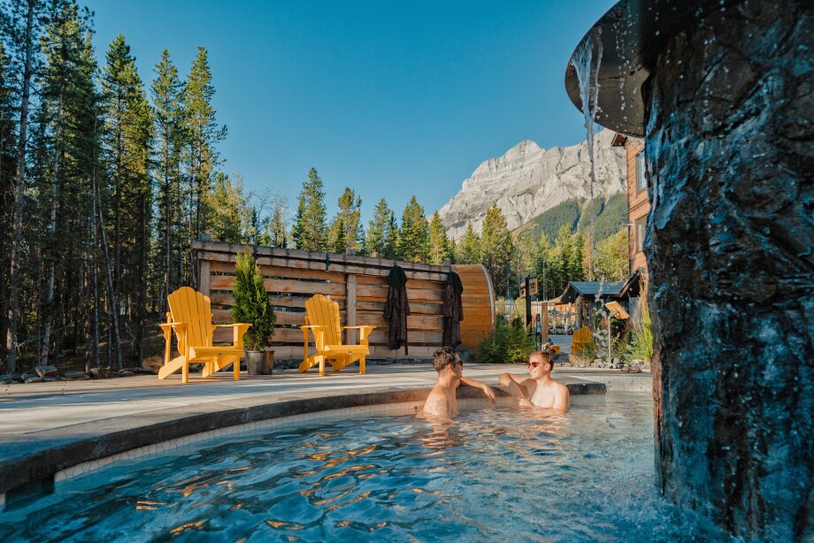 Men in outdoor pool