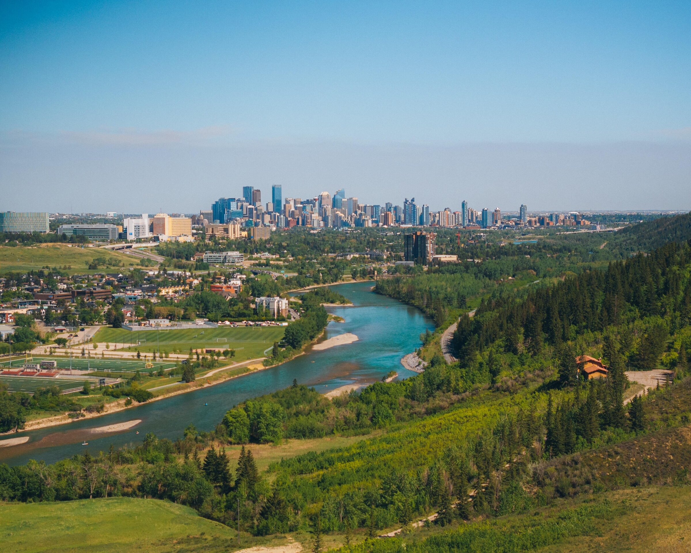 Calgary skyline looking over shouldice athletic park