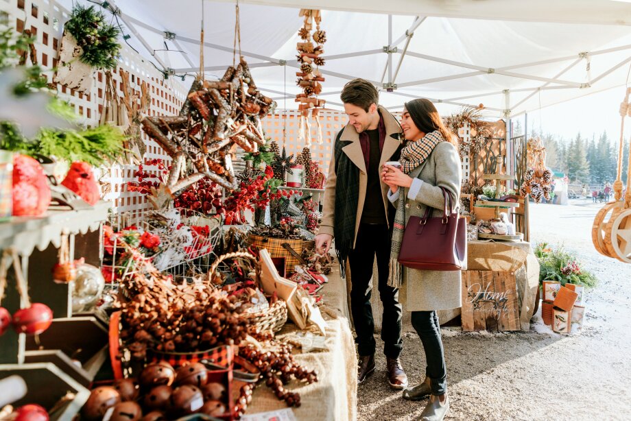 Couple Christmas shopping at Millarville Christmas market