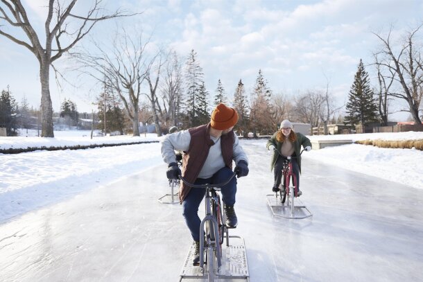 Ice biking is the perfect way to explore Bowness Park in the winter
