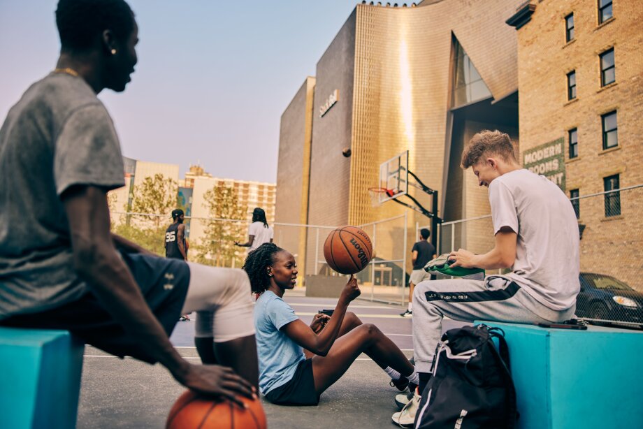 People playing basketball at The Bounce in the East Village in Calgary