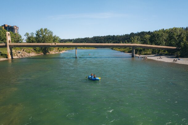 Rafting down the bow river on a summer day