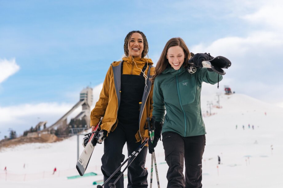 two girls go skiing at Winsport