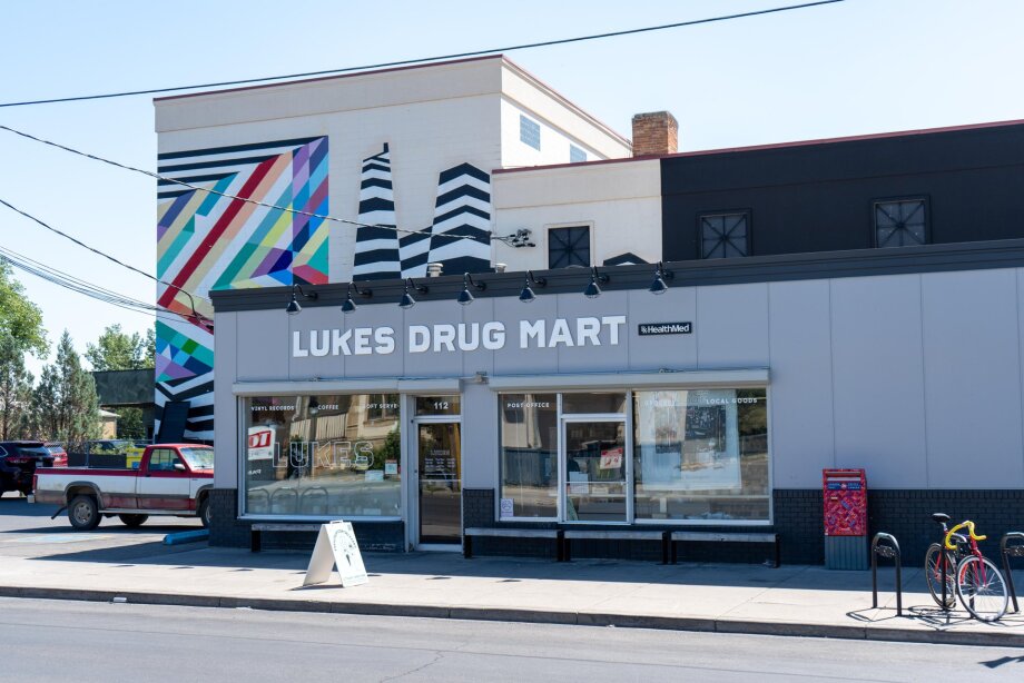 The exterior of Luke's Drug Mart.