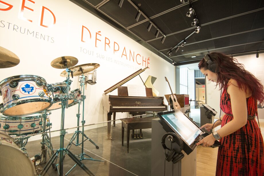 Visitor at the Unplugged exhibit at Studio Bell National Music Centre in Calgary