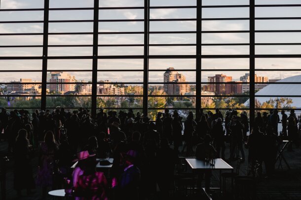 Sweeping views of downtown and the mountains from the windows of the Champions Ballroom in BMO Centre